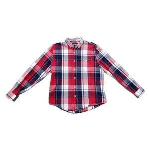 EXPRESS Men's Large Long Sleeve Button Down Red/White/Blue Plaid Pocket Shirt